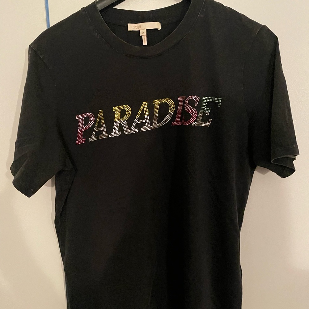 Maje Black Tee with Colorful 'Paradise' Design